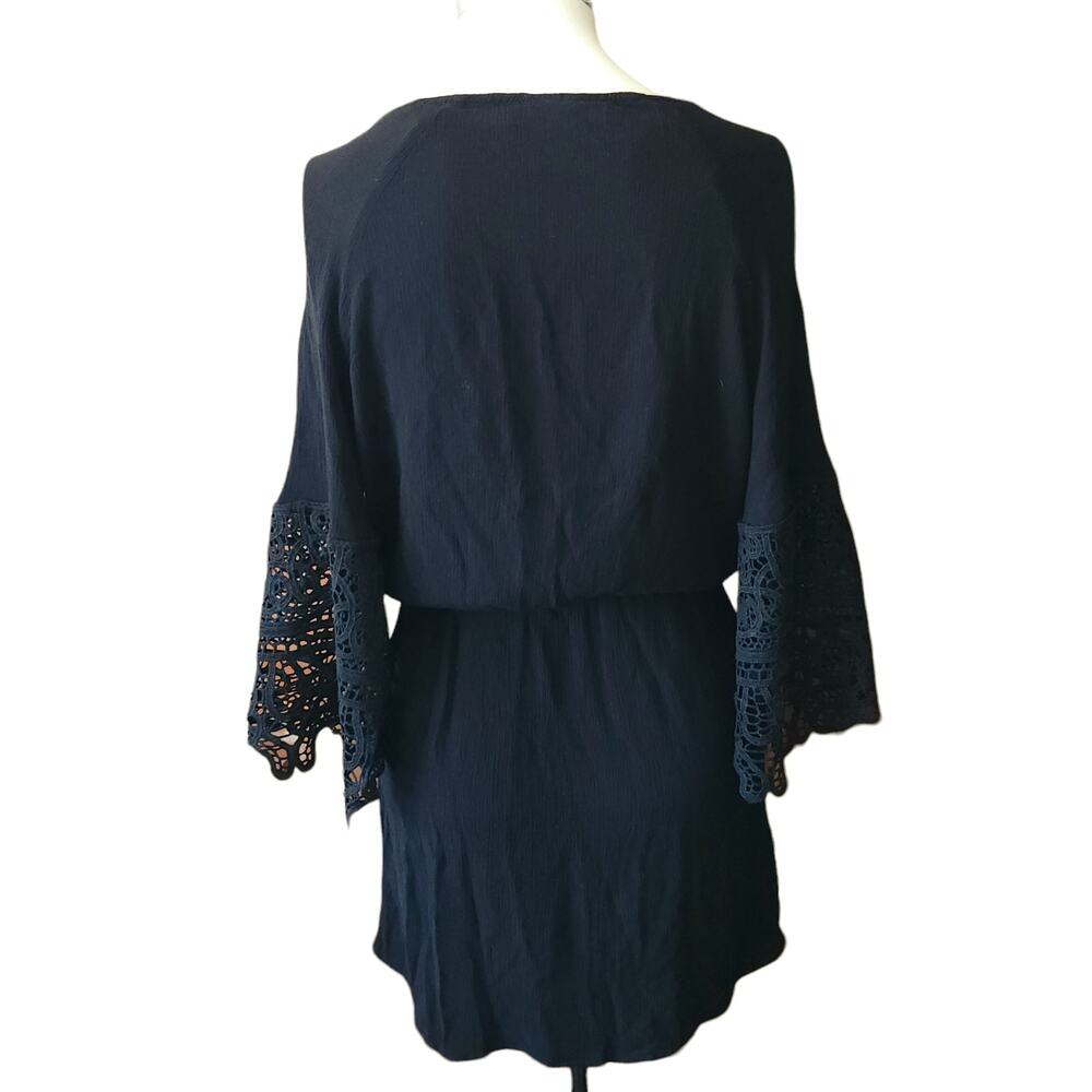 ISABELLA ROSE gauzy lace sleeve black boho beach cover up mini dress Size S NEW - Picture 4 of 10